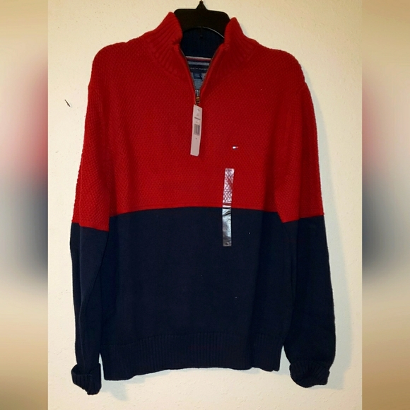 Tommy Hilfiger Other - Tommy Hilfiger quarter-zip red/blue sweater size L. NWT  (CMT108)